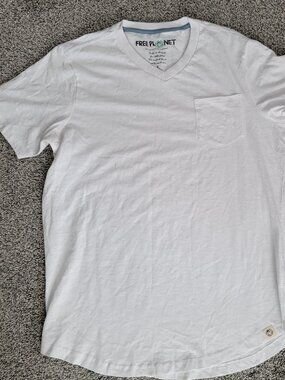 Men's White Free Planet V-neck T-shirt  Small